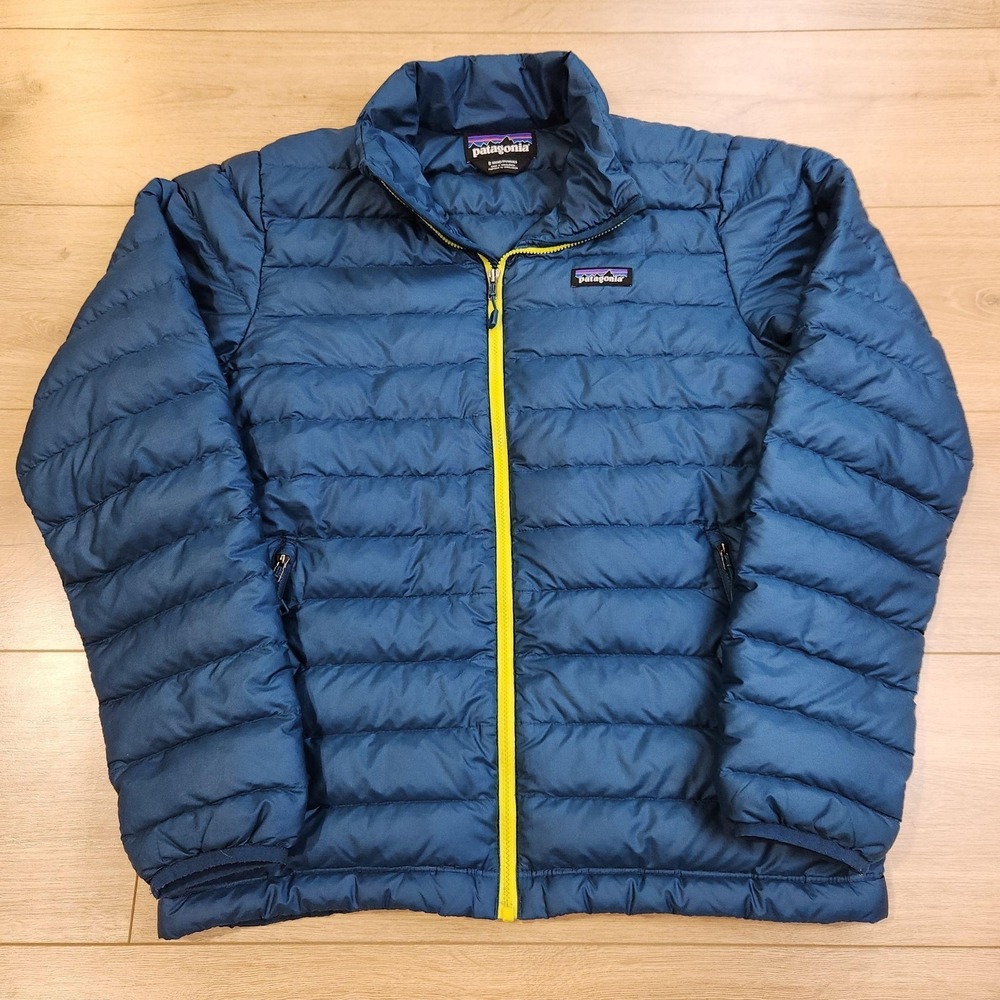 Patagonia Down Sweater Jacket Mens Small Blue Puffer Zip Lightweight Hiking
